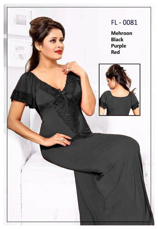 Flourish Nighty Black Bridal Nighty - Long Nighty